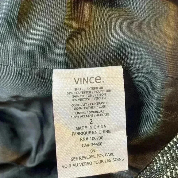 Vince Black Off White Zip Up Tweed Jacket/Blazer with leather trim Size 2. - Picture 3 of 12